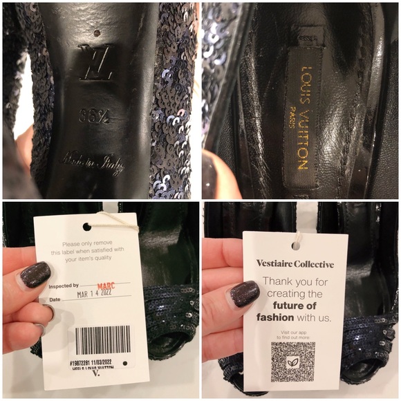 LOUIS VUITTON Dark Midnight Blue Sequin Glitter Sparkle Peep Toe Platform Pumps - Picture 17 of 17